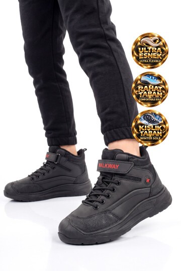 Erkek Çocuk Siyah-Kırmızı Comfort Tabanlı Lastik Bağcıklı Sneaker Bot Surge 2037
