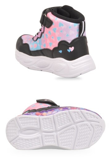 Kız Çocuk Su Geçirmez Işıklı Desenli Siyah-Pembe Cırt Bantlı Sneaker Bot Montana