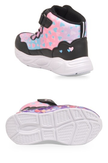 Kız Çocuk Su Geçirmez Işıklı Desenli Siyah-Pembe Cırt Bantlı Sneaker Bot Montana