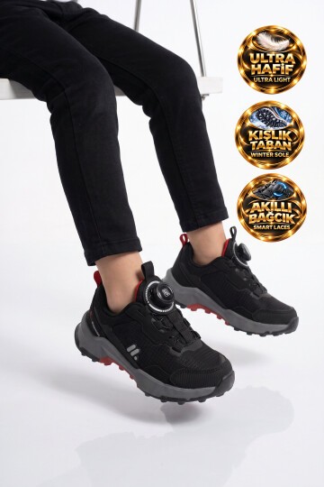 Siyah Erkek Çocuk Outdoor Ayakkabı Akıllı Bağcıklı Kauçuk Taban Günlük Ayakkabı BS-İH1-P-240