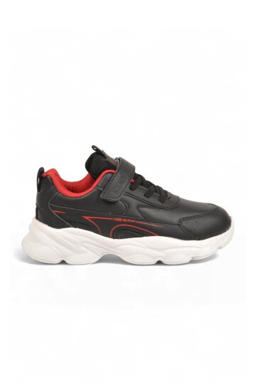 Siyah Unisex Çocuk Yürüyüş ve Spor Ayakkabı Cırtt Bantlı Kalın Taban Sneaker Kornos