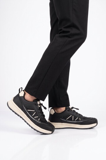 Siyah Erkek Casual Ayakkabı Bağcıklı Hafif Rahat Tabanlı Sneaker 26K559