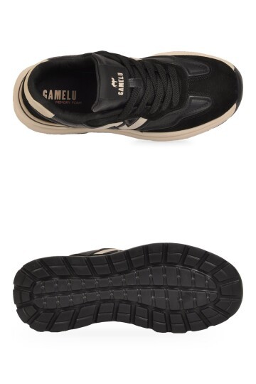 Siyah Erkek Casual Yürüyüş Ayakkabı Bağcıklı Hafızalı Taban Şık Rahat Sneaker Draw