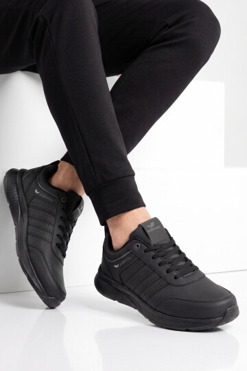 Erkek Bağcıklı Hafif Esnek Siyah Yürüyüş ve Spor Ayakkabı Sneaker Wood 4040