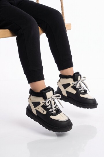 Kız Çocuk İçi Kürklü Sıcak Tutan Aksesuar Bağcıklı Siyah Sneaker Bot Rabbıt