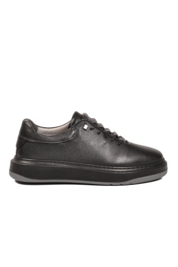 Siyah Hakiki Deri Erkek Sneaker Lastik Bağcıklı Kalın Rahat Taban Casual Ayakkabı 272304