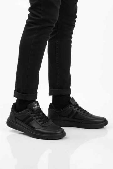 Erkek Siyah Casual Ayakkabı Bağcıklı Cilt Hafif Esnek Yürüyüş Ayakkabı Sneaker 128 Cilt
