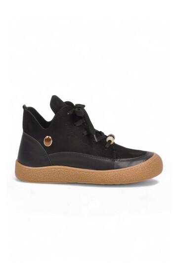 Kadın Siyah Aksesuar Bağcıklı Kadın Sneaker Bot 669267