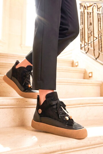 Kadın Siyah Aksesuar Bağcıklı Kadın Sneaker Bot 669267
