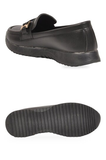 Toka Detaylı Kalın Tabanlı Şık Rahat Siyah Kadın Casual Ayakkabı Loafer 067 26K