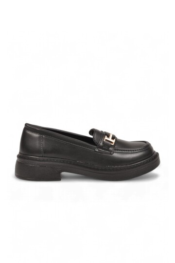 Toka Detaylı Kalın Tabanlı Şık Rahat Siyah Kadın Casual Ayakkabı Loafer 1805