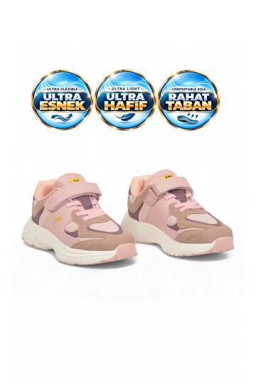 Somon Kız Çocuk Yürüyüş ve Spor Ayakkabı Cırt Bantlı Kalın Rahat Taban Sneaker Kante