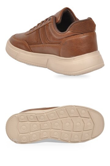 Erkek Taba Casual Ayakkabı Bağcıklı Cilt Hafif Esnek Yürüyüş Ayakkabı Sneaker 128 Cilt