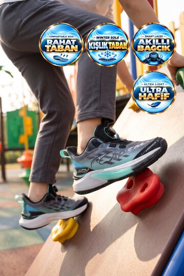 Hafif Rahat Esnek Akıllı Bağcıklı Yeşil Unisex Çocuk Yürüyüş ve Spor Ayakkabı Sneaker Play