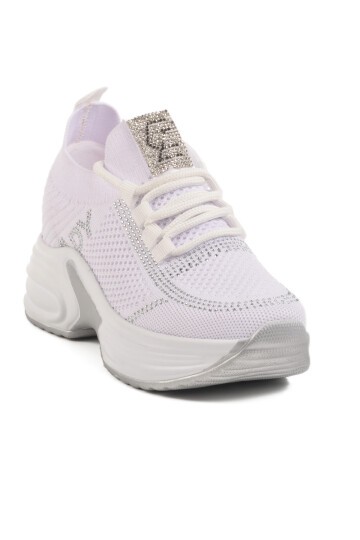 Beyaz Fileli Taşlı Kadın Spor Ayakkabı Lady 5002 Z