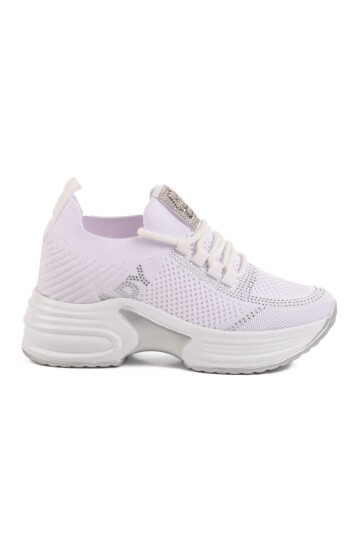 Beyaz Fileli Taşlı Kadın Spor Ayakkabı Lady 5002 Z