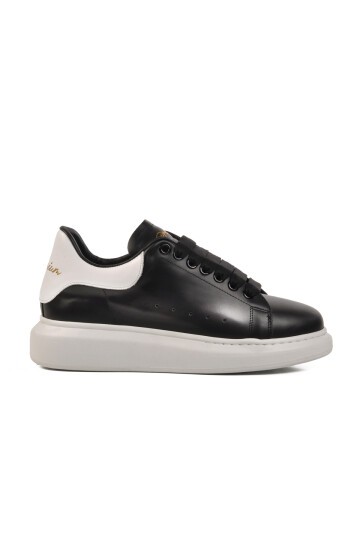 Beyaz-Siyah-Beyaz Hakiki Deri Erkek Sneaker Premium 02028 M