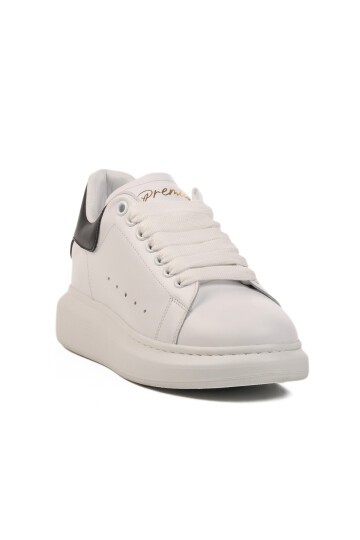 Beyaz-Siyah Hakiki Deri Erkek Sneaker Premium 02028 M