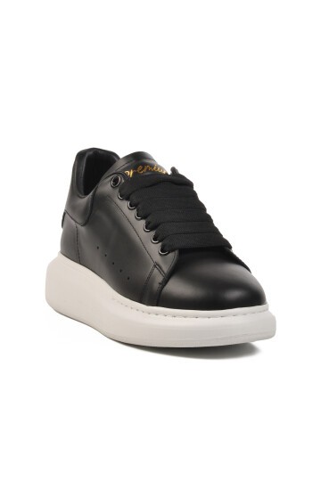 Siyah-Beyaz Hakiki Deri Erkek Sneaker Premium 02028 M