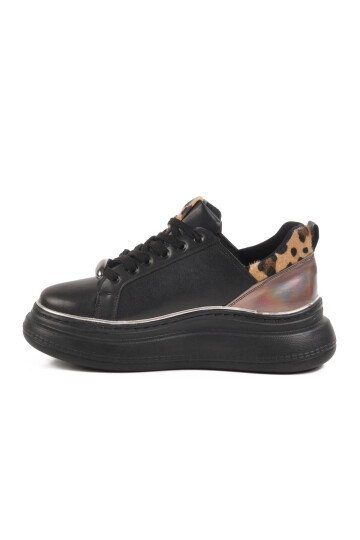 Siyah Leopar Yüksek Tabanlı Kadın Sneaker T-300 Z
